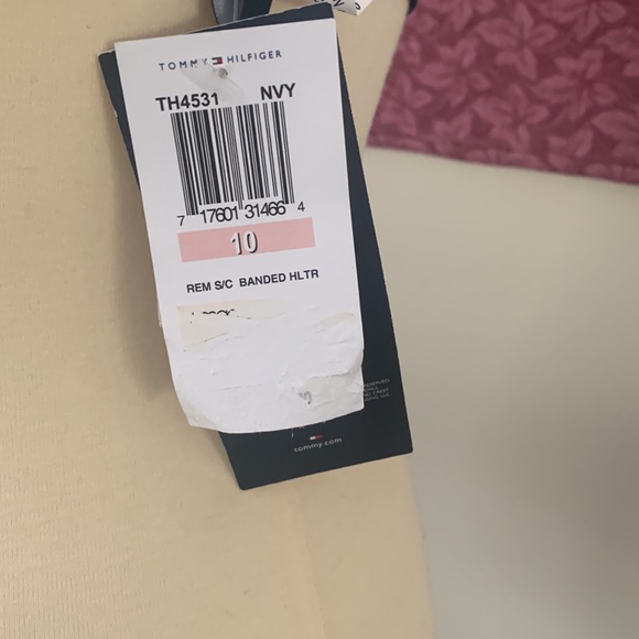 Tommy Hilfiger bikini top halter style in navy blue with TH logo in gold , 10 - Picture 2 of 6